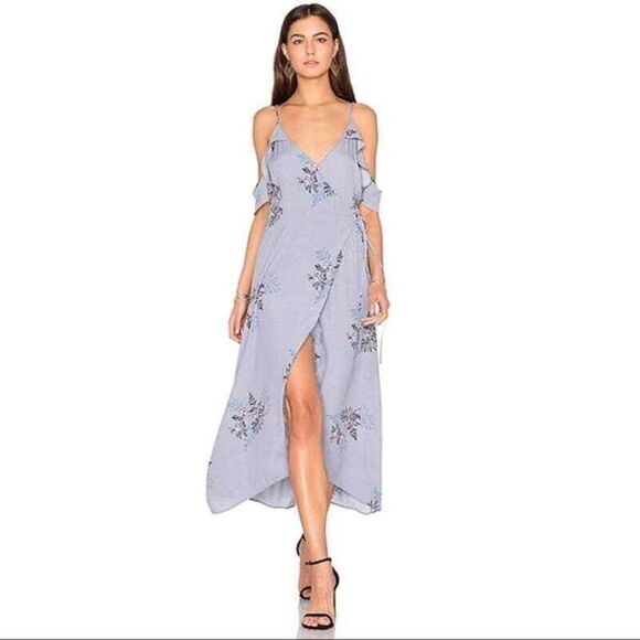 ASTR the label Womens Gwyn Floral Print Cold Shoulder Midi Dress Size Small Blue - Picture 2 of 11